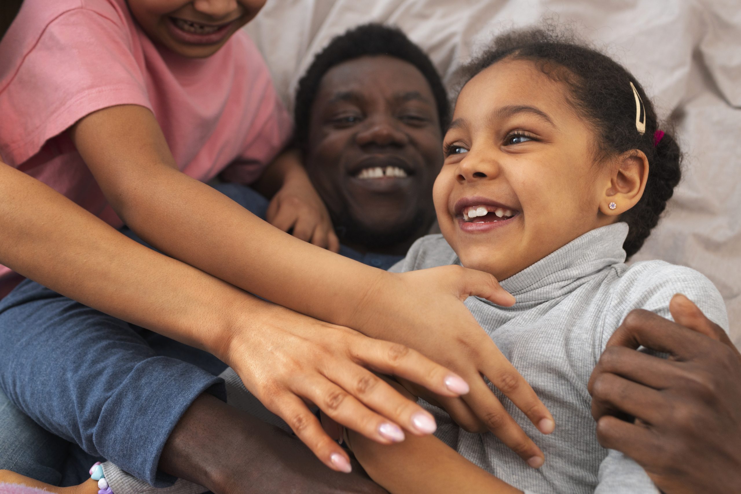 high-angle-father-kids-home